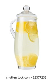 Glass carafe of lemonade isolated on white background with clipping path