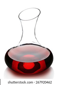 Glass Carafe Of Red Wine Isolated On White