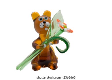 glass cat with flower figurine