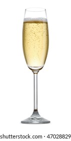 glass of champagne on white background
