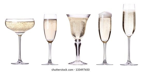 glass of champagne set isolated on a white background