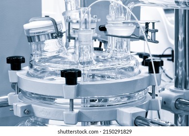 Glass chemical laboratory equipment, equipment for medical experiments, glass equipment close-up, apparatus for lab,  medical device conceppt
