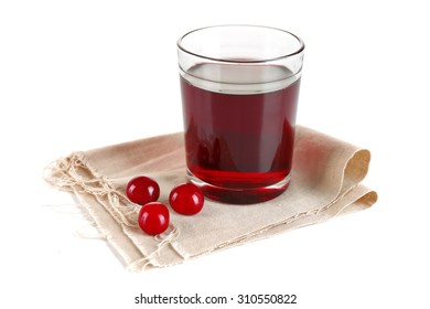 Glass Of Cherry Juice Isolated On White