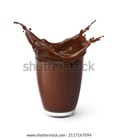 Glass of Chocolate drinks with splash isolated on white background. 