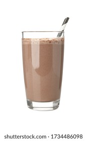 Glass Of Chocolate Milkshake Isolated On White Background