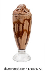 Glass Of Chocolate Smoothie Isolated On White Background.