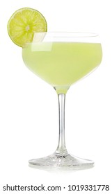 Glass of classic lime daiquiri cocktail isolated on white background