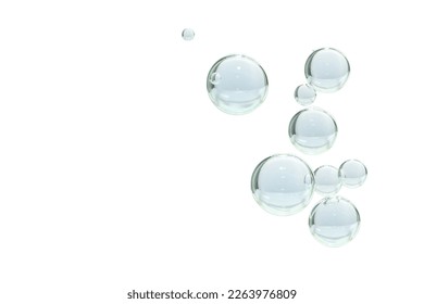 Glass clear water bubbles, isolated over a white background.