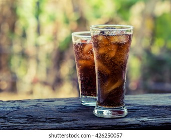 Glass Of Cola With Ice Cubes,Drink Soda.