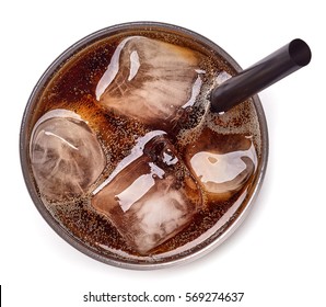 Glass of cola and ice isolated on white background. From top view - Powered by Shutterstock