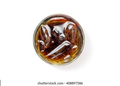 Glass Of Cola On White Background, Top View