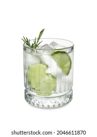 Glass of cold gin and tonic on white background