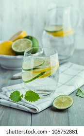 Glass Of Cold Water With Lemon And Lime