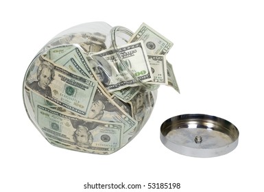 Glass Cookie Jar Stuffed Full Of Money For A Nest Egg - Path Included