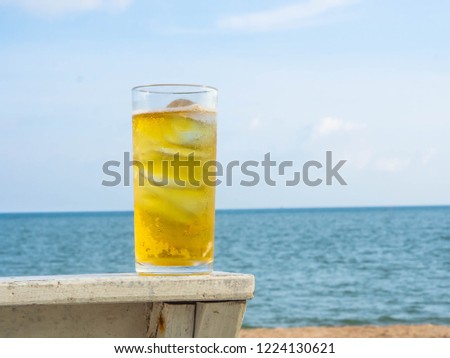 glass cool beer on beach clear stock photo edit now 1224130621