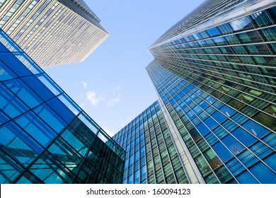 Glass Corporate Building Financial Skyscrapers In The Canary Wharf, City Of London 