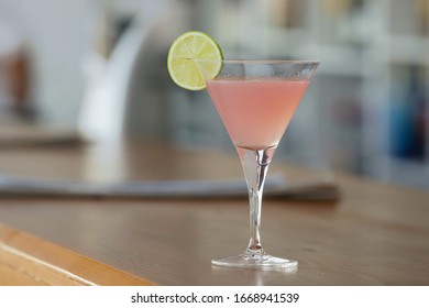 A Glass Of Cosmopolitan Drink On The Bar
