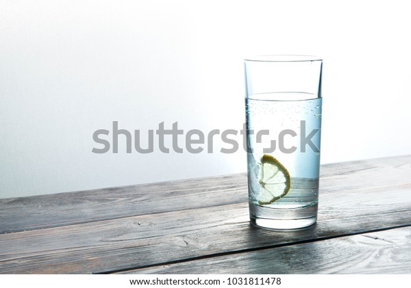 Glass Crystalclear Water On Wooden Background Royalty Free Stock