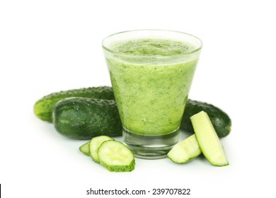 Glass Of Cucumber Juice Isolated On White