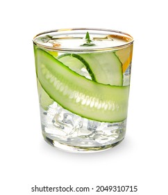 Glass With Cucumber Lemonade On White Background