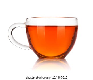 Glass Cup Of Black Tea. Isolated On White Background