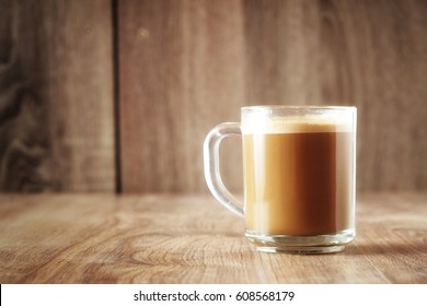 Glass Cup Of Cappuccino Coffee