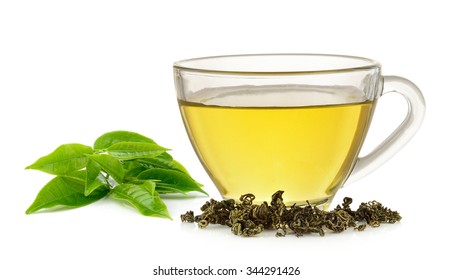 Glass Cup Of  Green Tea Isolated On White Background