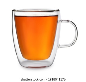 Glass Cup Of Hot Tea Isolated On White