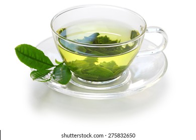 glass cup of Japanese green tea isolated on white background - Shutterstock ID 275832650