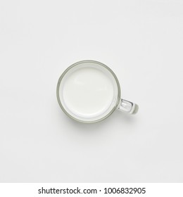 Glass Cup With Milk On White Background, Top View