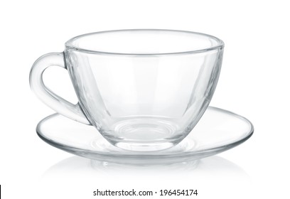 Glass Cup And Saucer Isolated On White Background