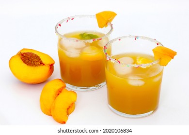 Glass Cups With Peach Nectar.