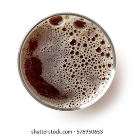 Glass Of Dark Beer Isolated On White Background, Top View