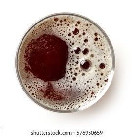 Glass Of Dark Beer Isolated On White Background, Top View