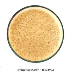 Glass Of Dark Stout Beer With Foam Isolated On White Background, Top View