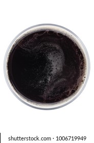 Glass Of Dark Stout Beer Top View With Foamon White Background 