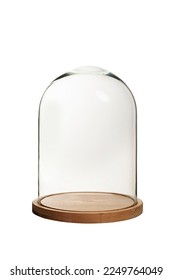 Glass dome with wooden base, protective transparent glass cover 