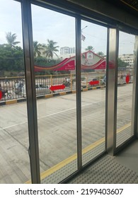 The Glass Door And Barricade At Green Bus Brt - Karachi Pakistan - Aug 2022