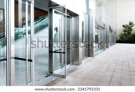 Glass door of modern office building