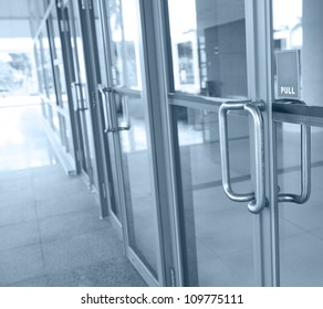 Glass Door Of The Office Building.