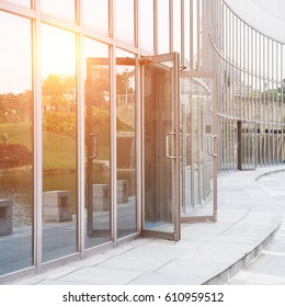 Glass Door Of The Office Building.