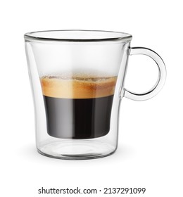 Glass double wall cup of espresso coffee isolated on white background