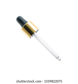 Glass dropper with golden cap from cosmetic bottle, vector 3D realistic mockup. Glass dropper with black rubber tip and empty pipette for face beauty skincare collagen and hyaluron serum oil - Shutterstock ID 1559822075