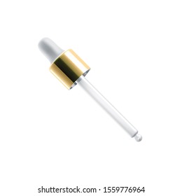Glass dropper with golden cap, vector 3D realistic mockup. Cosmetic bottle glass dropper with white rubber tip and transparent empty pipette for face skincare moisturizer and collagen serum oil - Shutterstock ID 1559776964