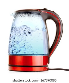 Glass Electric Kettle With Boiling Water, Isolated On White