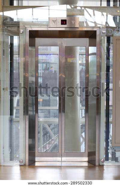 Glass Elevator Door Businessman Taking Modern Stock Photo 289502330 ...