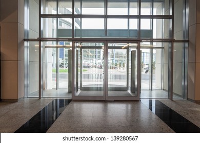 Glass entrance to new modern business centre