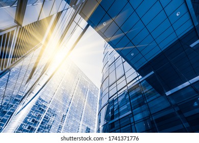 Glass facade in abstract city building