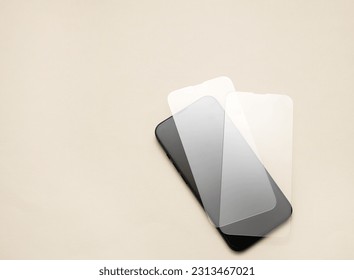 glass film change,repair and maintenance smartphone.hand in glove holding screen protection.flying in air tempered glass and phone.medical stethoscope meaning mobile doctor.tools and display napkin - Powered by Shutterstock