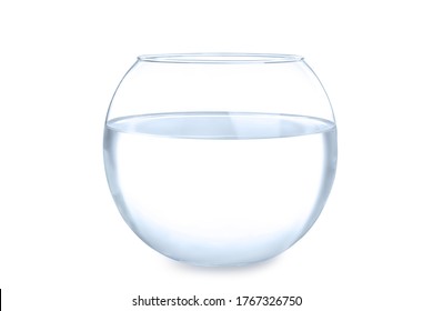 Glass Fish Bowl With Clear Water Isolated On White